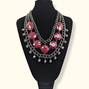 (2/$20) 3-Strand Red Stone Statement Necklace